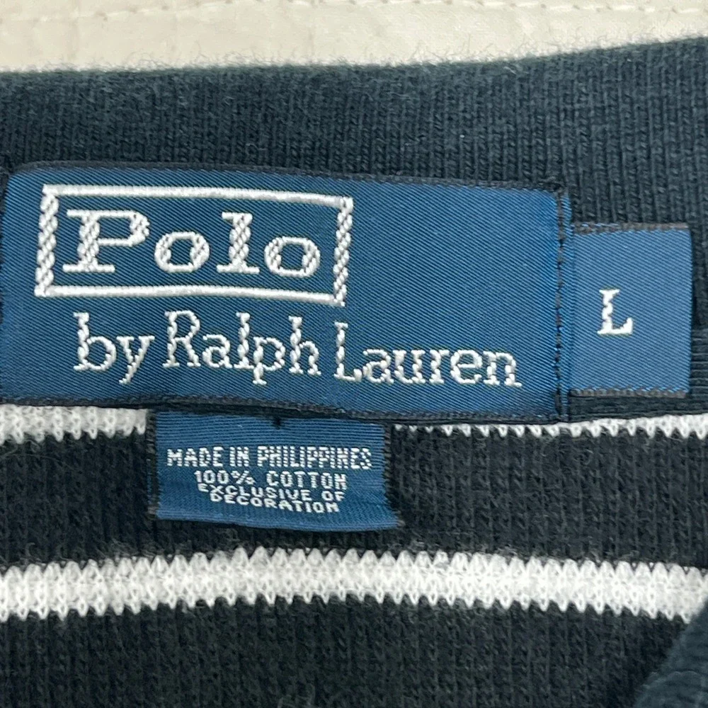 Polo Ralph Lauren Mens Large Navy White Striped Short Sleeve Cotton Polo Shirt